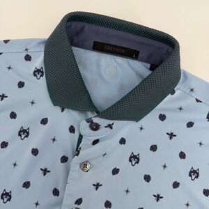 Greyson Polo Shirt Mens Large Blue Wolf Bee Star Print Performance Golf S/S